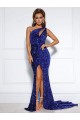 Best Velvet Sequin One Shoulder Sleeveless Court Train Evening Gown Canada