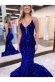Best Velvet Sequin V-Neck Sleeveless Court Train Evening Dress Canada
