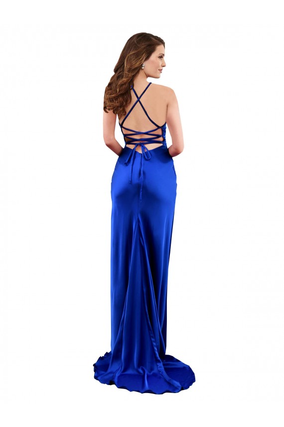 Best Silky Satin Cowl Neck Sleeveless Open Back Long Formal Evening Dress Canada