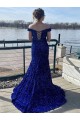 Best Velvet Sequin Off the Shoulder Sleeveless Sweep Train Evening Dress Canada
