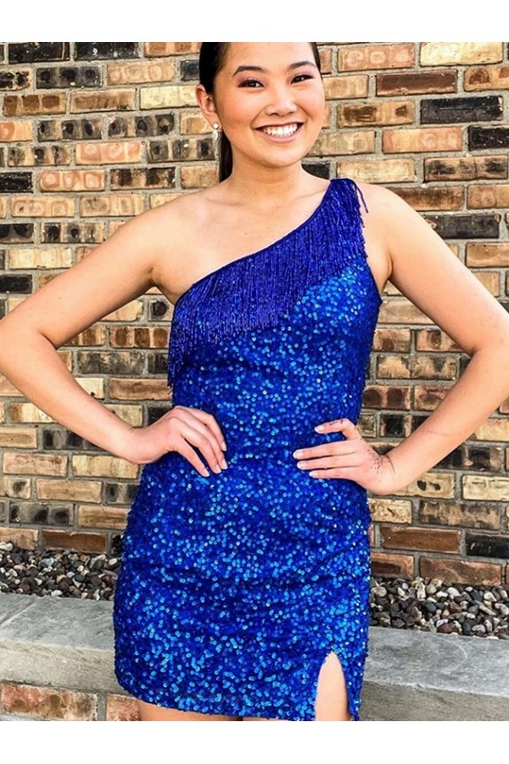 Best Velvet Sequin One Shoulder Sleeveless Short Homecoming Dress Canada