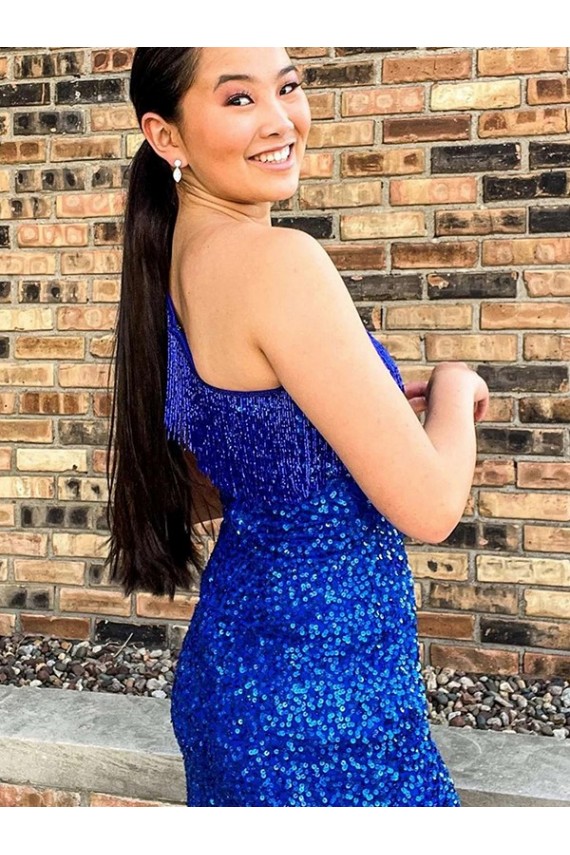Best Velvet Sequin One Shoulder Sleeveless Short Homecoming Dress Canada