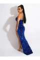 Best Velvet Sequin Spaghetti Straps Sleeveless Royal Blue Sweep Train Evening Dress Canada