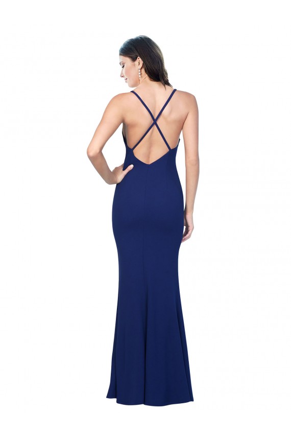 Best Stretch Crepe V-Neck Sleeveless Open Back Long Formal Dress Canada