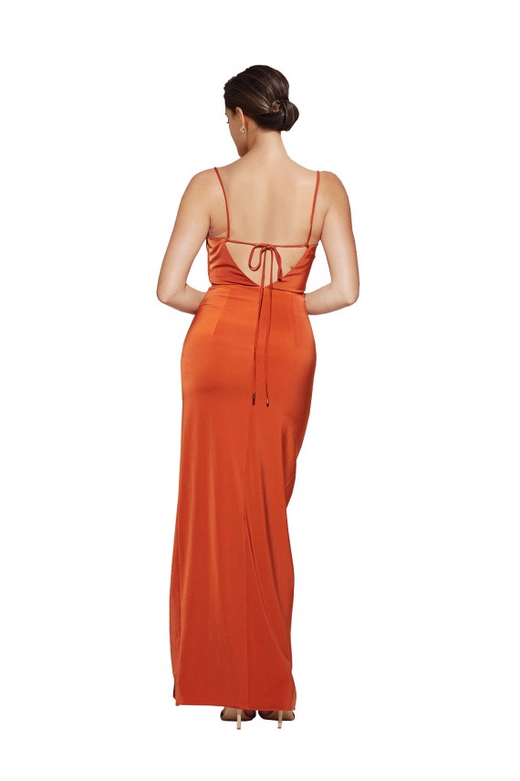 Best Stretch Satin Spaghetti Straps Sleeveless Open Back Sweep Train Formal Evening Dress Canada