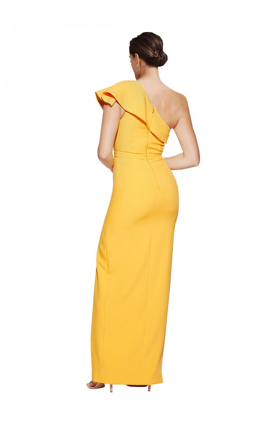 Best Stretch Crepe One Shoulder Sleeveless Saffron Long Formal Evening Dress Canada