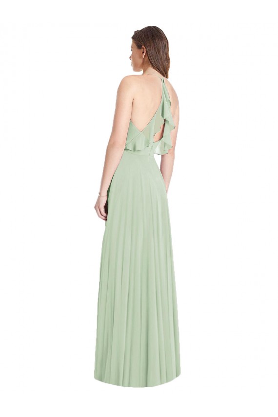 Best Soft Chiffon Spaghetti Straps Cold Shoulder Long Semi Formal Evening Dress Canada