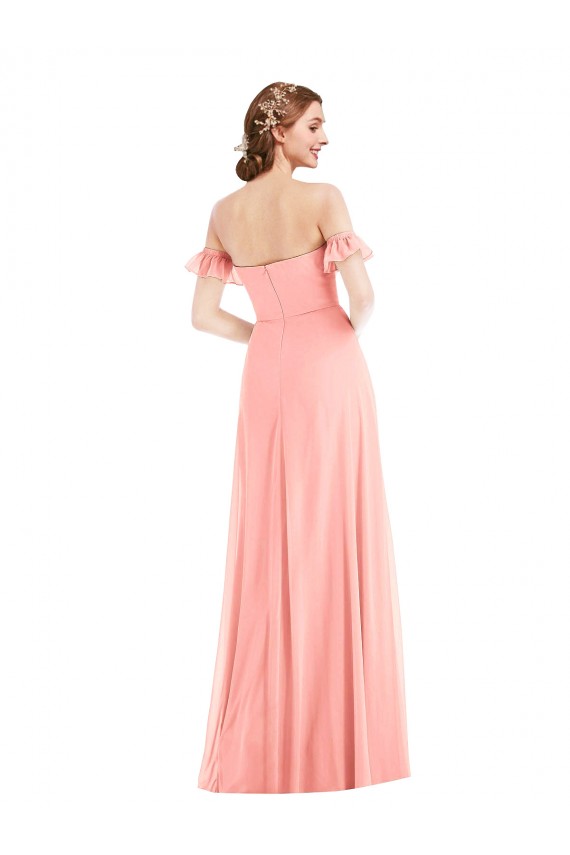 Best Soft Chiffon Off the Shoulder Flutter Sleeves Long Semi Formal Evening Dress Canada