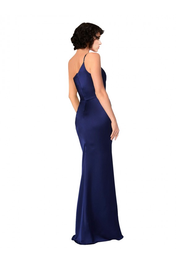Best Silky Satin One Shoulder Sleeveless Sapphire Long Black Tie Evening Dress Canada