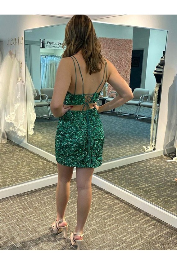 Best Velvet Sequin V-Neck Sleeveless Short Formal Dress Canada
