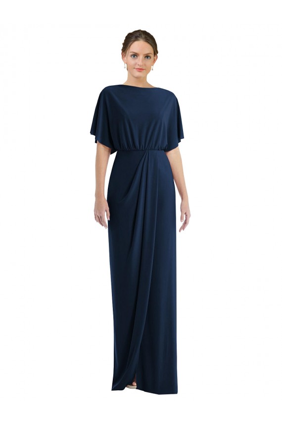 Best Spandex Bateau Neck Short Sleeves Open Back Long Semi Formal Evening Dress Canada
