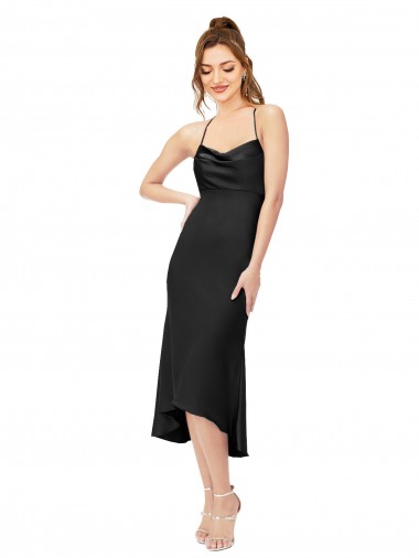 Best Silky Satin Cowl Neck Sleeveless Open Back Midi Length High Low Evening Dress Canada