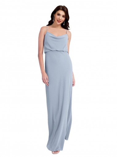 Best Stretch Crepe Spaghetti Straps Sleeveless V-Back Smoke Blue Long Formal Evening Dress Canada