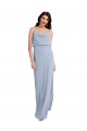 Best Stretch Crepe Spaghetti Straps Sleeveless V-Back Smoke Blue Long Formal Evening Dress Canada