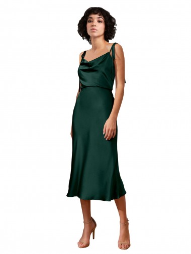 Best Stretch Satin Cowl Neck Sleeveless Midi Length Black Tie Evening Dress Canada