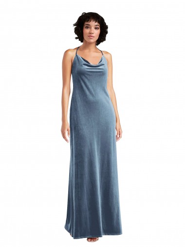 Best Stretch Velvet Cowl Neck Sleeveless V-Back Long Evening Gown Canada