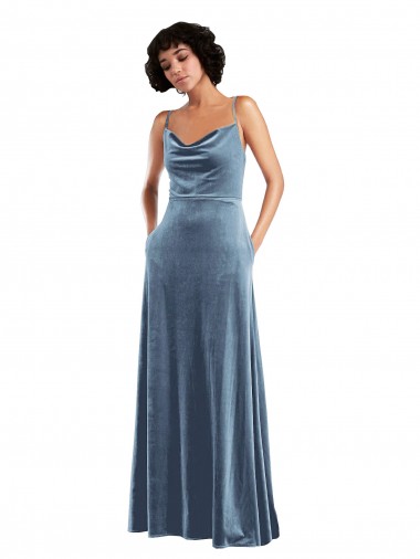 Best Stretch Velvet Cowl Neck Sleeveless Open Back Long Semi Formal Evening Dress Canada