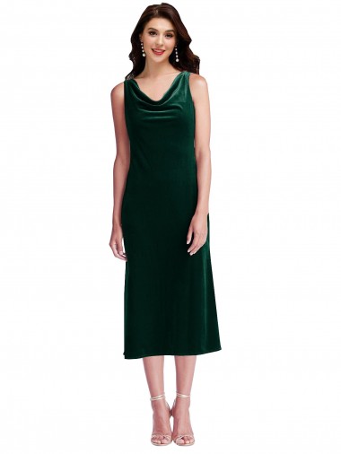 Best Stretch Velvet Cowl Neck Sleeveless V-Back Midi Length Evening Dress Canada