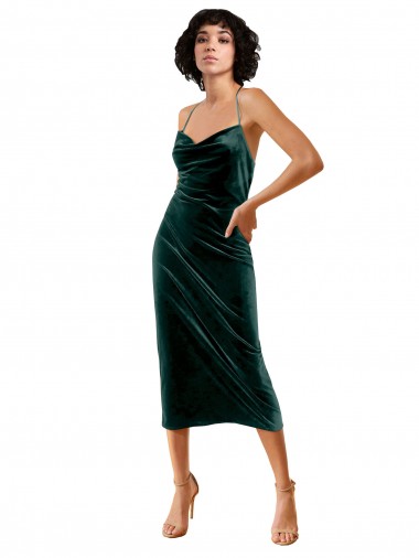 Best Stretch Velvet Spaghetti Straps Sleeveless Open Back Midi Length Formal Dress Canada