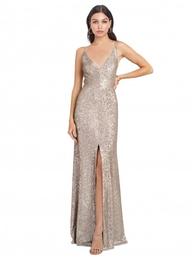 Best Sequin & Sparkling Sequin V-Neck Sleeveless V-Back Long Formal Evening Dress Canada