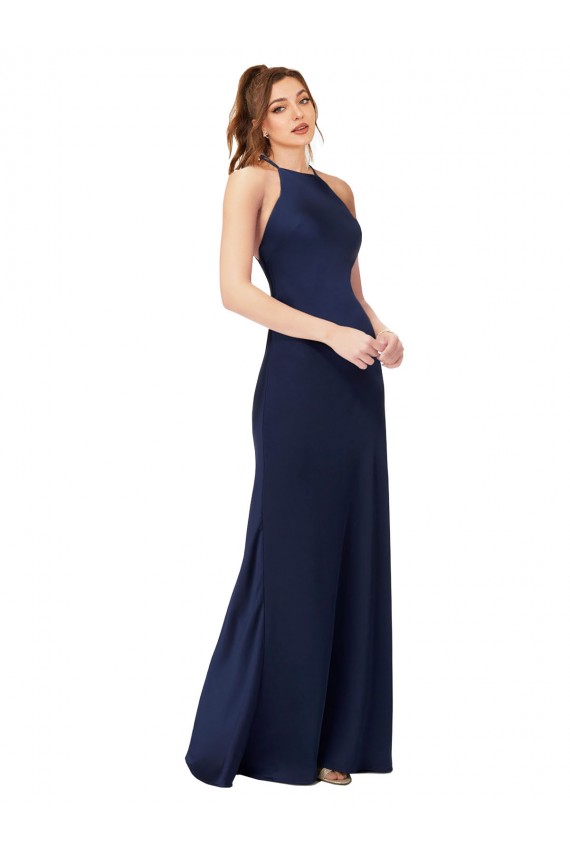 Best Silky Satin High Neck Sleeveless Open Back Long Formal Evening Dress Canada