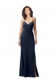 Best Stretch Crepe Spaghetti Straps Sleeveless Open Back Dark Navy Long Formal Evening Dress Canada