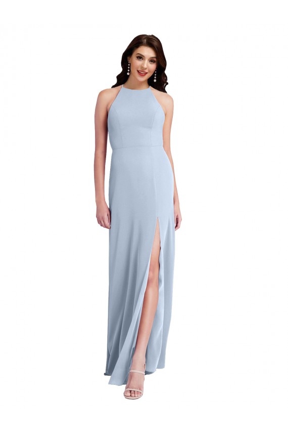 Best Stretch Crepe Halter Neck Sleeveless Open Back Sheath Long Formal Evening Dress Canada