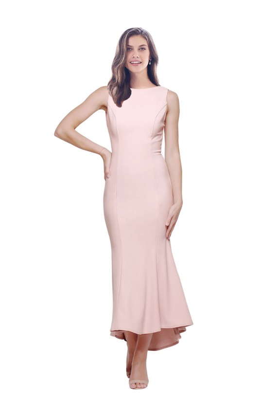 Best Stretch Crepe High Neck Sleeveless Low Back Midi Length High Low Evening Dress Canada