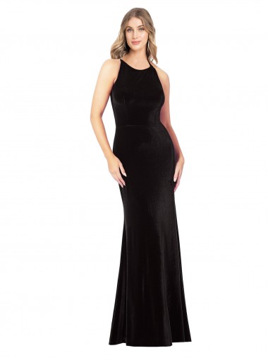 Best Stretch Velvet Spaghetti Straps Sleeveless Open Back Long Formal Evening Dress Canada