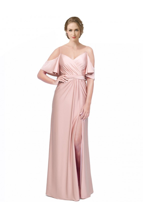 Best Silky Satin Off the Shoulder Cold Shoulder Low Back Long Formal Dress Canada