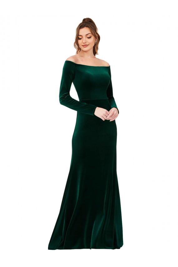 Best Stretch Velvet Off the Shoulder Long Sleeves Long Formal Evening Dress Canada