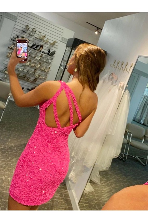 Best Velvet Sequin One Shoulder Sleeveless Short Evening Dresses Canada