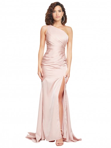 Best Silky Satin One Shoulder Sleeveless Pink Long Black Tie Evening Dress Canada