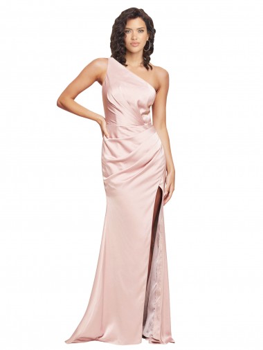 Best Silky Satin One Shoulder Sleeveless Low Back Long Formal Evening Dress Canada
