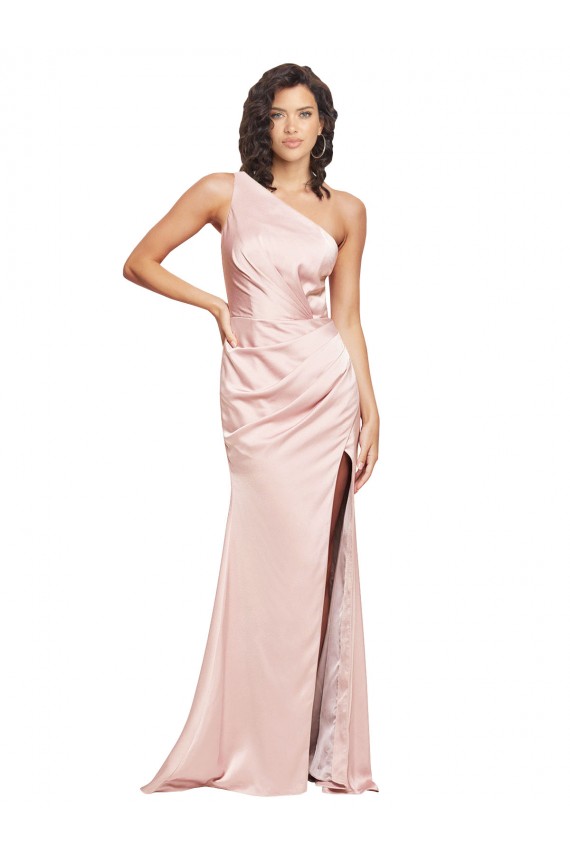 Best Silky Satin One Shoulder Sleeveless Low Back Long Formal Evening Dress Canada