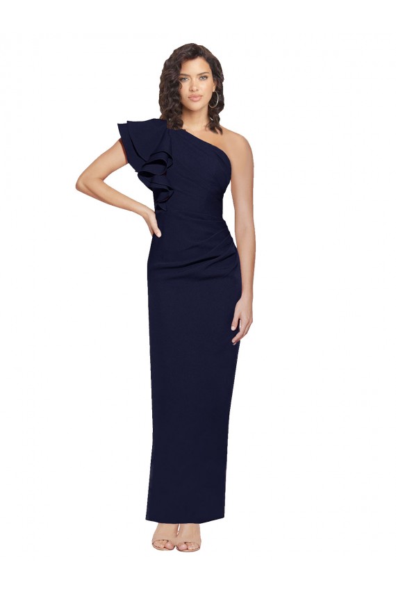 Best Stretch Crepe One Shoulder Sleeveless Sheath Long Formal Evening Dress Canada