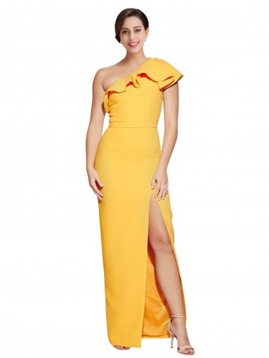 Best Stretch Crepe One Shoulder Sleeveless Saffron Long Formal Evening Dress Canada