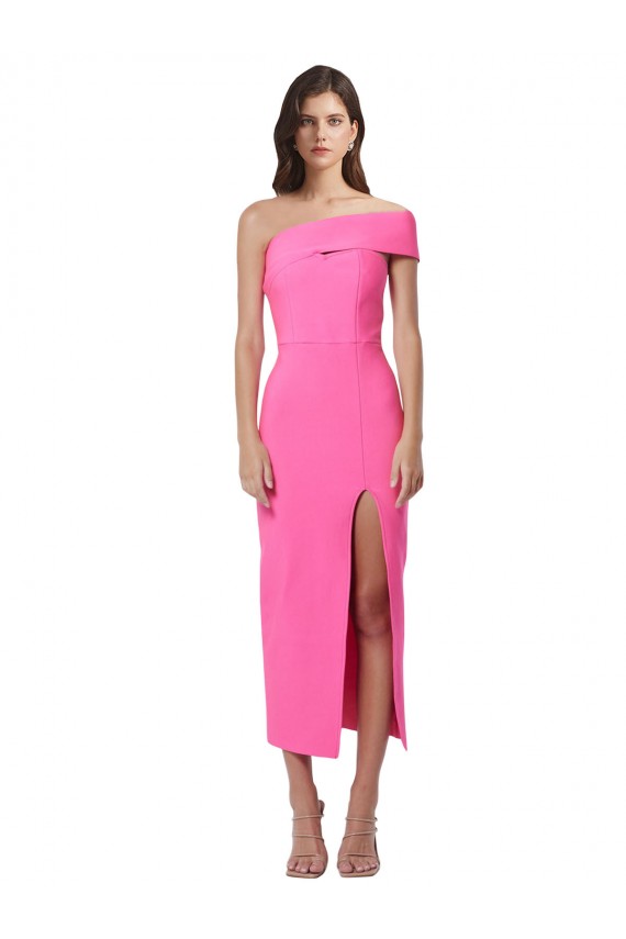 Best Stretch Crepe One Shoulder Sleeveless Midi Length Formal Evening Dress Canada