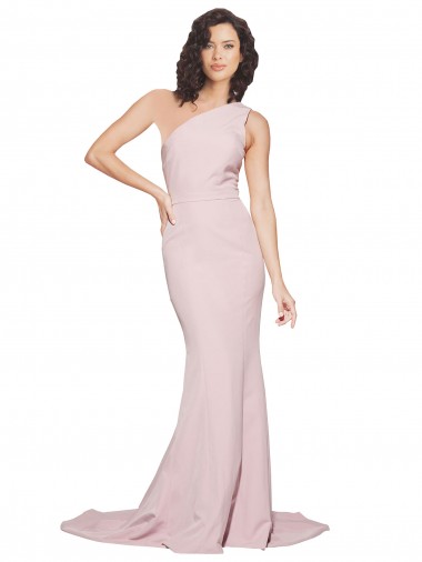 Best Stretch Crepe One Shoulder Sleeveless Mauve Sweep Train Semi Formal Evening Dress Canada