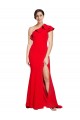 Best Stretch Crepe One Shoulder Sleeveless Red Sweep Train Semi Formal Evening Dress Canada
