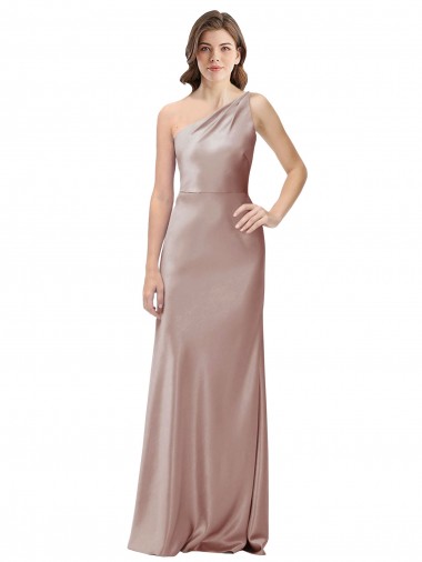 Best Stretch Satin One Shoulder Sleeveless Open Back Dusty Pink Long Formal Evening Dress Canada