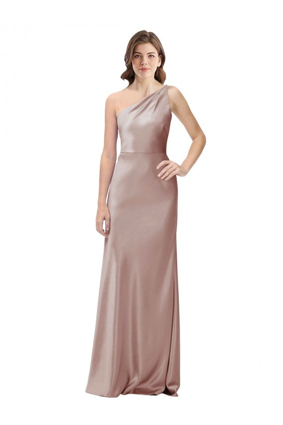 Best Stretch Satin One Shoulder Sleeveless Open Back Dusty Pink Long Formal Evening Dress Canada