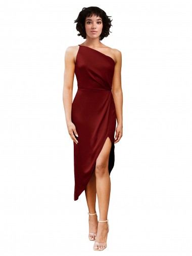 Best Stretch Satin One Shoulder Sleeveless Midi Length Black Tie Evening Dress Canada