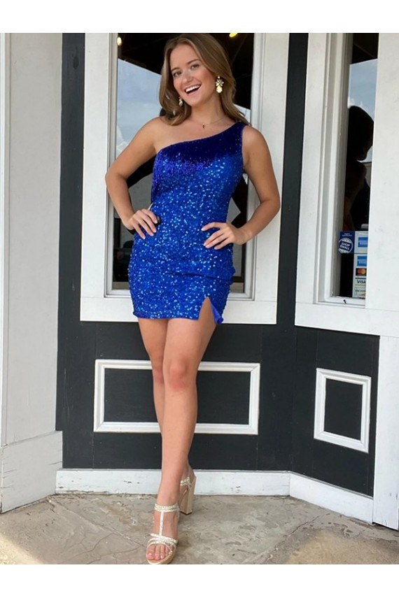 Best Velvet Sequin One Shoulder Sleeveless Short Homecoming Dress Canada