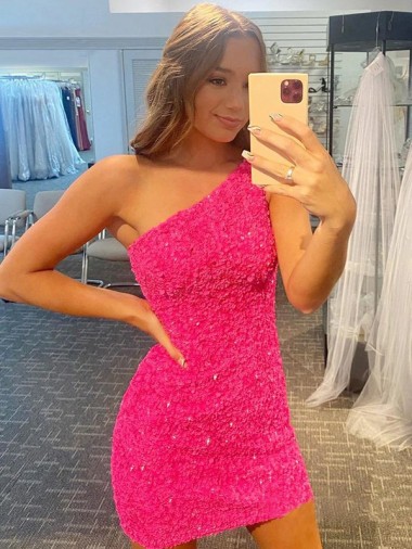 Best Velvet Sequin One Shoulder Sleeveless Short Evening Dresses Canada