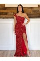 Best Velvet Sequin One Shoulder Sleeveless Semi Formal Evening Dress Canada