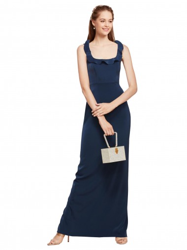 Best Stretch Crepe Scoop Neck Sleeveless Low Back Dark Navy Long Formal Evening Dress Canada