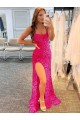 Best Velvet Sequin Spaghetti Straps Sleeveless Sweep Train Evening Gowns Canada