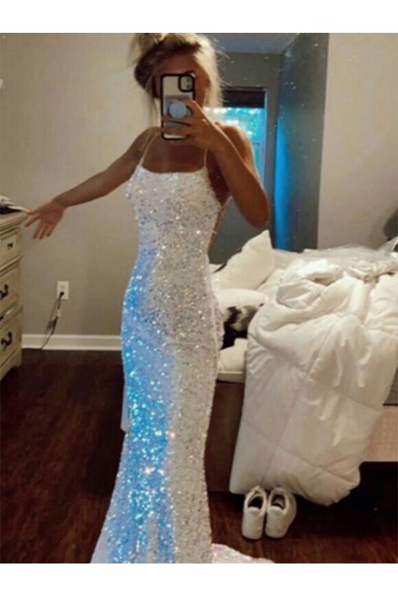 Best Velvet Sequin Spaghetti Straps Sleeveless Sweep Train Evening Dress Canada