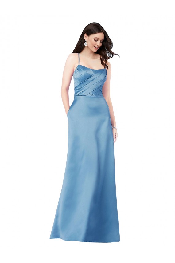 Best Satin Spaghetti Straps Sleeveless Open Back Long Formal Evening Dress Canada